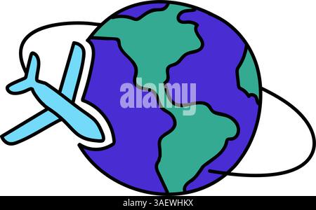 illustration vectorielle de couleur dessinée à la main par avion en orbite terrestre Illustration de Vecteur