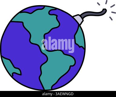 illustration vectorielle de couleur dessinée à la main de la terre explosive Illustration de Vecteur