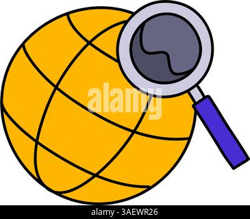 loupe sur l'illustration vectorielle de couleur dessinée par la main du globe Illustration de Vecteur