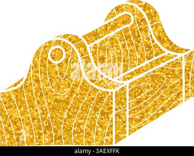 Dessin de boîte à outils vintage en bois dans le style de couleur or Illustration de Vecteur