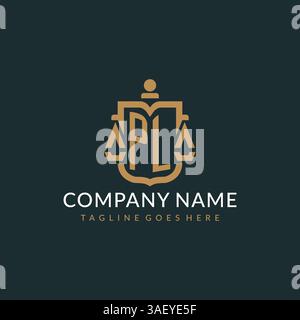 Logo PL initial pour le cabinet d'avocats avec échelle moderne de luxe et logo Shield icône graphique vectoriel de conception Illustration de Vecteur