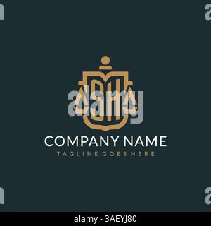 Logo SH initial pour le cabinet d'avocats avec échelle moderne de luxe et bouclier icône logo graphique vectoriel de conception Illustration de Vecteur