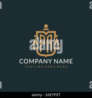 Logo PR initial pour le cabinet d'avocats avec échelle moderne de luxe et bouclier icône logo graphique vectoriel de conception Illustration de Vecteur