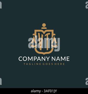 Logo VT initial pour le cabinet d'avocats avec échelle moderne de luxe et logo Shield icône graphique vectoriel de conception Illustration de Vecteur