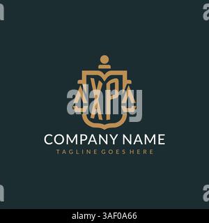 Logo XP initial pour le cabinet d'avocats avec l'échelle moderne de luxe et l'icône de bouclier logo graphique vectoriel de conception Illustration de Vecteur