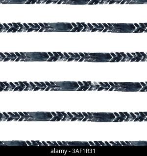 Pneus traces de rayures abstraites motif sans couture illustration aquarelle isolée sur blanc. Bande de roulement moto ou roue de vélo. Pour l'entretien de la moto Banque D'Images