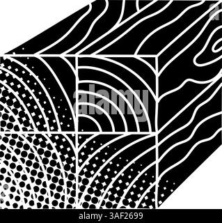 Poteau en bois empilé marquant l'icône noire dessinée à la main dans un style de texture demi-ton Illustration de Vecteur