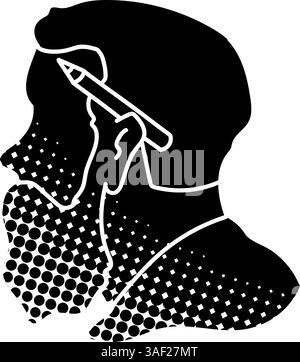 Menuisier hipster avec un crayon sur son oreille icône noire dessinée à la main dans un style de texture demi-ton Illustration de Vecteur