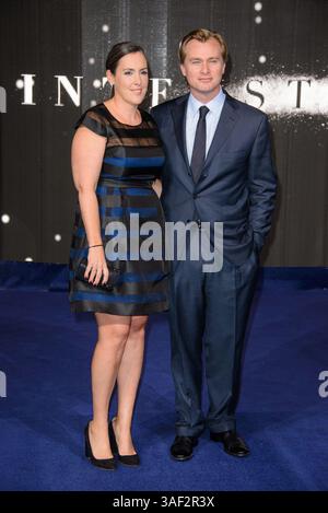 Emma Thomas et Christopher Nolan assistent à la première européenne d'Interstellar le 29 octobre 2014, Odeon, Leicester Square, Londres Banque D'Images