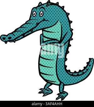 Illustration vectorielle de couleur demi-teinte alligator déprimée dessinée à la main Illustration de Vecteur