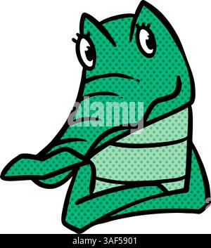 Illustration vectorielle de couleur demi-teinte de dessin animé d'alligator féminin dessinée à la main Illustration de Vecteur