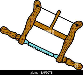 vintage crosscut bois buck bow scie demi-ton illustration vectorielle de couleur dessinée à la main Illustration de Vecteur