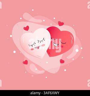 Deux coeurs mignons souriants. Couple in love concept Illustration de Vecteur