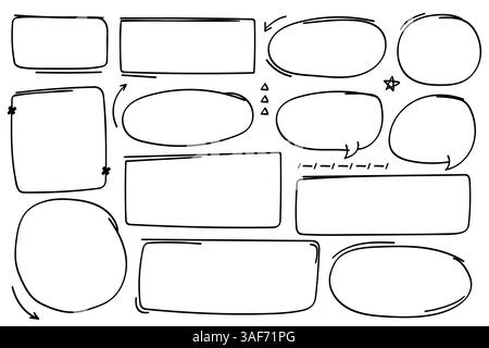 Collection de style doodle dessin à la main de chat à bulles, flèches, cercles et collection de forme. Illustration de Vecteur