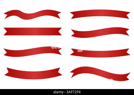 Un ensemble de bannières élégantes en ruban rouge avec différentes formes et courbes, parfaites pour les éléments décoratifs dans les invitations, les cartes de vœux, les affiches et les chiffres Illustration de Vecteur