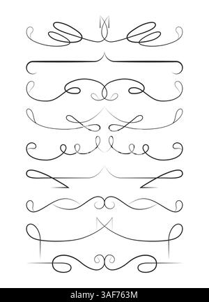 Collection d'élégants séparateurs de ligne tourbillon noir avec des motifs ornementaux fluides Illustration de Vecteur