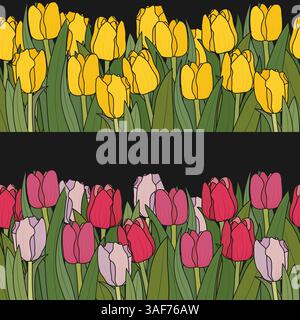 Tulipe fleurs sans couture bordure fleurie ressort cadre Illustration de Vecteur
