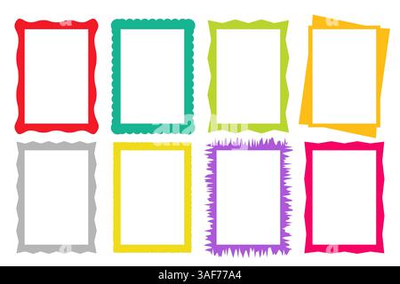 Ensemble de cadres rectangulaires à bords ondulés. Bords ondulés en zigzag, rectangles, cadres photo, zones de texte, balises, étiquettes. Illustration vectorielle. Illustration de Vecteur