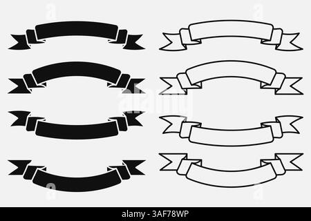 Les bannières de ruban alignent l'art et la collection de glyphes isolés sur fond blanc. Illustration vectorielle Illustration de Vecteur