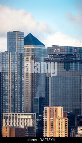 Une vue de l'horizon depuis Greenwich Park, Londres, Royaume-Uni. Banque D'Images