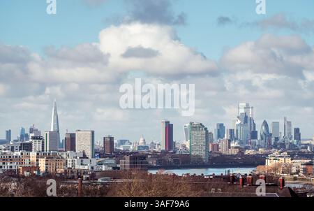 Une vue de l'horizon depuis Greenwich Park, Londres, Royaume-Uni. Banque D'Images