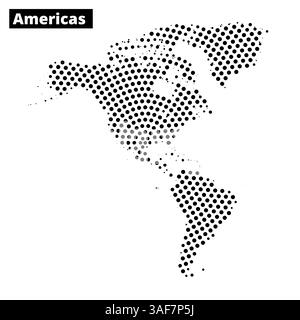 Une carte pointillée présente les Amériques, mettant en évidence les caractéristiques géographiques et les lieux dans un style artistique unique. Illustration de Vecteur