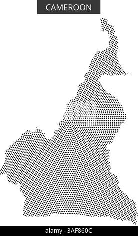 Une carte du Cameroun esquissée en Dots met en évidence ses caractéristiques géographiques uniques et ses frontières régionales. Illustration de Vecteur