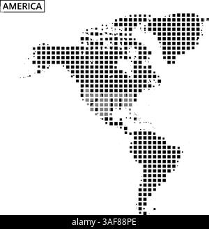 Une carte pointillée présente les Amériques, mettant en évidence les caractéristiques géographiques et les lieux dans un style artistique unique. Illustration de Vecteur