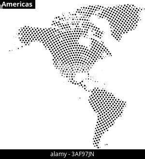 Une carte pointillée présente les Amériques, mettant en évidence les caractéristiques géographiques et les lieux dans un style artistique unique. Illustration de Vecteur