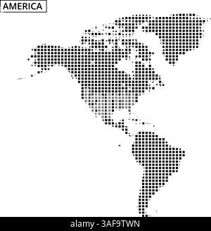 Une carte pointillée présente les Amériques, mettant en évidence les caractéristiques géographiques et les lieux dans un style artistique unique. Illustration de Vecteur