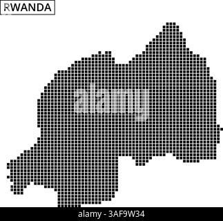 La représentation à points du Rwanda met en valeur sa géographie, mettant l'accent sur les reliefs et les frontières à des fins éducatives. Illustration de Vecteur