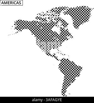 Une carte pointillée présente les Amériques, mettant en évidence les caractéristiques géographiques et les lieux dans un style artistique unique. Illustration de Vecteur