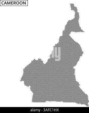 Une carte du Cameroun esquissée en Dots met en évidence ses caractéristiques géographiques uniques et ses frontières régionales. Illustration de Vecteur