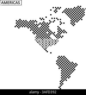Une carte pointillée présente les Amériques, mettant en évidence les caractéristiques géographiques et les lieux dans un style artistique unique. Illustration de Vecteur