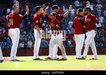 22 avril 2012 : les membres des Astros de Houston célèbrent la victoire des Astros 12-0 sur les Dodgers de Los Angeles au minute Maid Park de Houston, au Texas. (Crédit image : © Erik Williams/Cal Sport Media/ZUMAPRESS.com) Banque D'Images