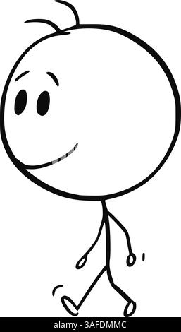 Personne souriante heureuse avec une grande tête , figure de bâton de dessin animé vectoriel ou illustration de personnage. Illustration de Vecteur