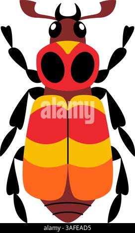 Coléoptère stylisé et cartoonish avec un design unique et coloré. Style plat tendance dessiné à la main. Design simple et minimaliste, lignes épurées style plat moderne. Idéal pour les dessins de la nature ou les illustrations d'enfants Illustration de Vecteur