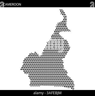 Une carte du Cameroun esquissée en Dots met en évidence ses caractéristiques géographiques uniques et ses frontières régionales. Illustration de Vecteur
