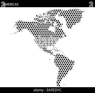 Une carte pointillée présente les Amériques, mettant en évidence les caractéristiques géographiques et les lieux dans un style artistique unique. Illustration de Vecteur