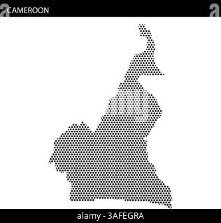 Une carte du Cameroun esquissée en Dots met en évidence ses caractéristiques géographiques uniques et ses frontières régionales. Illustration de Vecteur