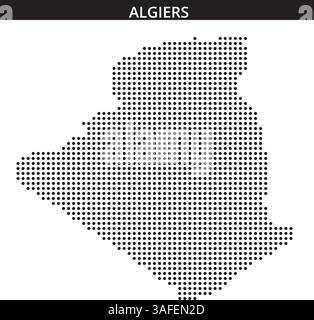 Une représentation créative d'Alger avec un motif en pointillés met en valeur le contour distinct de la ville sur un fond clair. Illustration de Vecteur