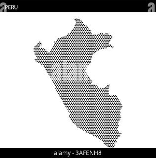 Une représentation ponctuelle unique du Pérou souligne sa forme géographique, mettant en valeur les caractéristiques distinctes du pays sur la carte. Illustration de Vecteur