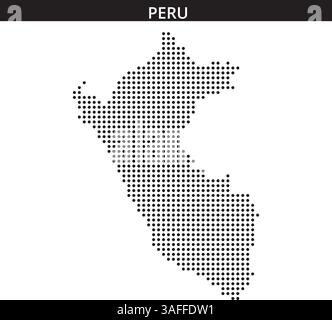 Une représentation ponctuelle unique du Pérou souligne sa forme géographique, mettant en valeur les caractéristiques distinctes du pays sur la carte. Illustration de Vecteur