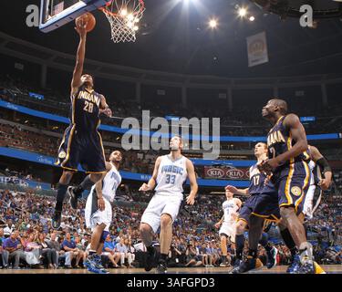 5 mai 2012 - Orlando, FL, États-Unis - le garde des Pacers de l'Indiana Leandro Barbosa (28 ans) se dirige vers le panier contre le Magic d'Orlando dans la première moitié du match 4 de la série éliminatoire de la NBA Eastern Conference au Amway Center à Orlando, Floride, le samedi 5 mai 2012. (Crédit image : © Gary W. Green/Orlando Sentinel/MCT/ZUMAPRESS.com) Banque D'Images