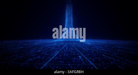 Flux abstrait de données dans le cyber wormhole. Tourbillon d'information de calcul quantique. Singularité numérique. Banque D'Images