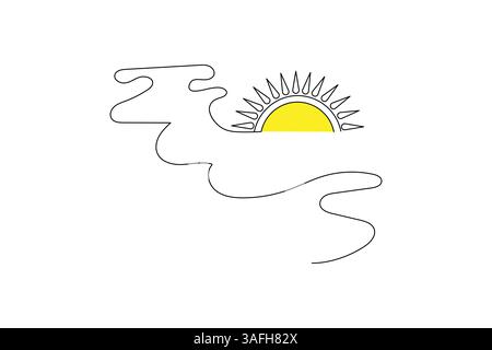 Couché de soleil sur une seule ligne continue une ligne à de l'icône vectorielle de contour isolé Illustration de Vecteur