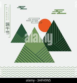 Conception de modèle Dragon Boat Festival dans un style minimal. boulettes abstraites zongzi. Texte chinois Dragon Boat Festival. Bannière de vacances, carte, affiche Illustration de Vecteur