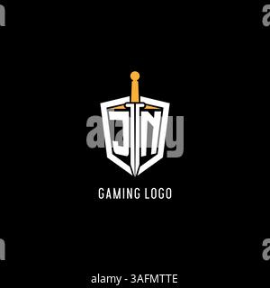 Lettre JN logo avec bouclier et motif vectoriel d'inspiration de conception d'épée Illustration de Vecteur