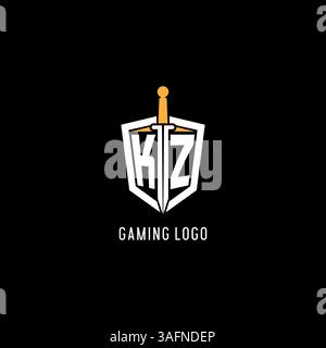 Lettre KZ logo avec bouclier et graphique vectoriel d'inspiration de conception d'épée Illustration de Vecteur