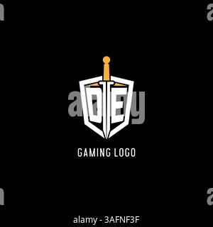 Lettre DE logo avec bouclier et graphique vectoriel d'inspiration de conception d'épée Illustration de Vecteur
